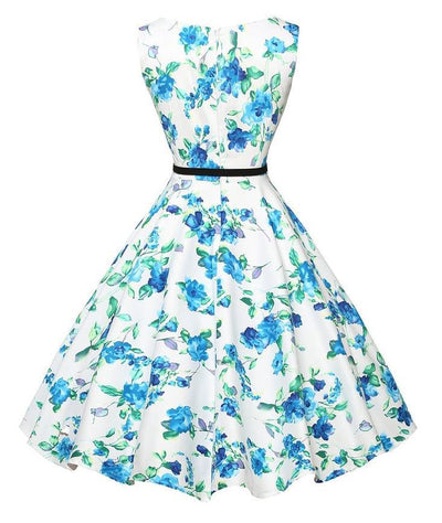 Retro Blue Print Big Swing Dress