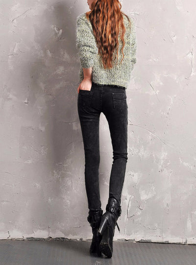 Jeans Elastic Low Waist Over Length Pencil Pant