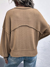 Solid Color Lantern Sleeve Pocket Sweater