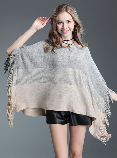 Fringed Bat Cuff Head Sweater Coat