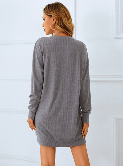Solid Color Long Sleeve Round Neck Loose Dress