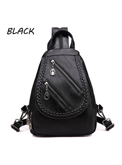 Double Zipper Leisure Women Backpack PU Leather Backpacks 