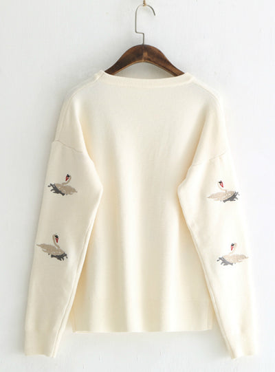 Sweater Pullover Embroidered Little Swan Knitwear