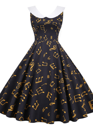 Retro Doll Collar Print Dress