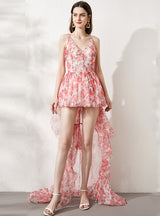 Sexy Hi Lo Print Fluffy Dress