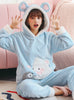 Blue Penguin Polar Bear Pajamas Female Coral Fleece Thick