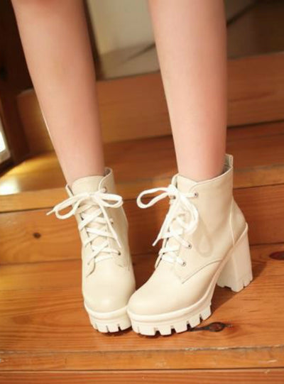 Women's Ankle Boots Lace Up High Heels Punk 
