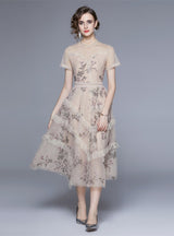 Lace Gauze Embroidered Floral Dress