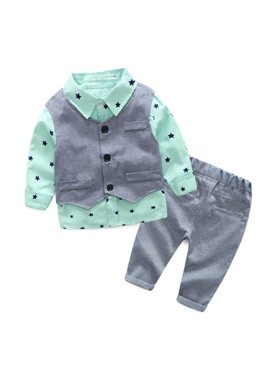 Gentleman Suit Shirt+Overalls 2pcs Long Sleeve
