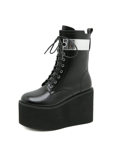 Women's Round-headed Front Lace-up Platform Booties