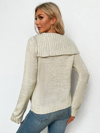 Scarf Collar Long Sleeve Twist Knit Pullover Sweater