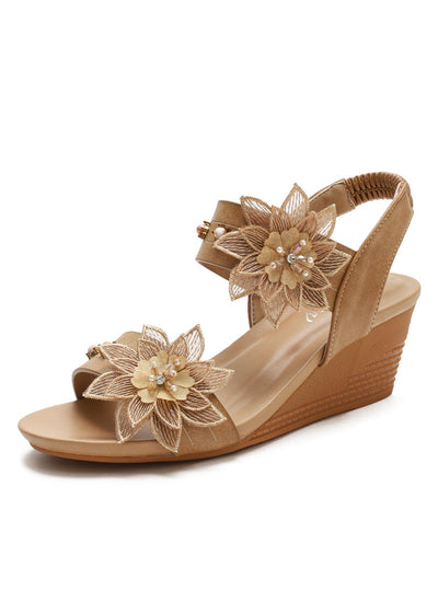 Women Bohemian Wedge Flower Sandals