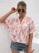 V-neck Tie-dyed Printed Chiffon T-shirt