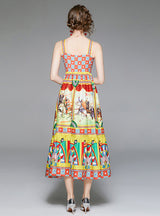 Strap Swing Vintage Print Dress