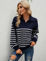 Contrast Color Loose Pullover Lapel Sweater