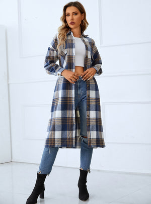 Plaid Long Sleeve Shirt Woolen Coat