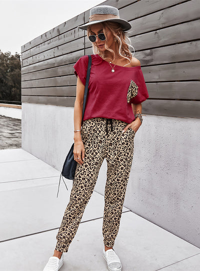 Short Sleeves Spliced T-shirt Suit