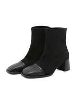 Suede Color Matching Square Head Short Martin Boots