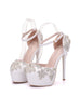 White Rhinestone Waterproof Platform Wedding Shoes