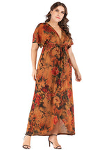 V-neck Short Sleeve Printed Irregular Dress