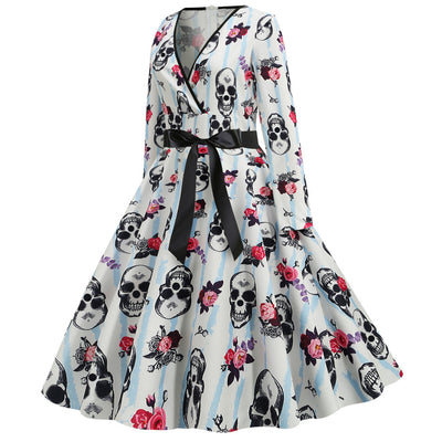 Long Sleeve V-neck Print Dress