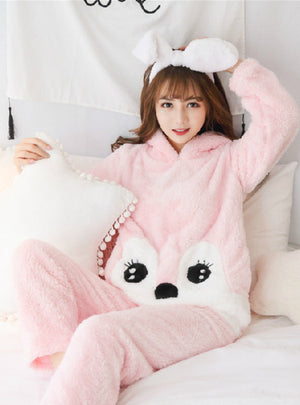 Women Pink Big Eye Pajamas Velvet Suit