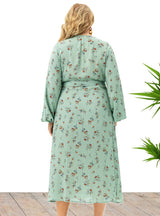 Large Size Women's Long Sleeve Floral Split Dress