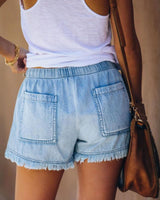 Elastic Waist Drawstring High Waist Denim Shorts