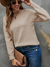 Button Solid Color Half Turtle Neck Sweater