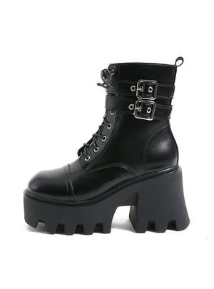 Women's Side Zipper Motorcycle Platform Boots