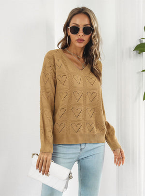 Hollow Plaid Loose Long Sleeve Sweater