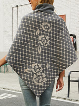 Women High Neck Collar Flower Cape Shawl