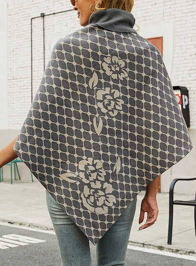 Women High Neck Collar Flower Cape Shawl