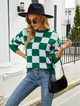 Loose Turtleneck Plaid Color Matching Sweater