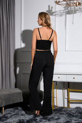 Open-back Strap Top Solid Color Suit