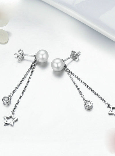 925 Sterling Silver Twinkle Star Imitation Pearl 