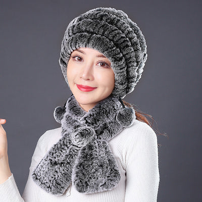 Rabbit Fur Hat Winter Rabbit Hat Scarf Set