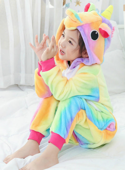 Kids Rainbow Unicorn Onesie Pajama Animal Cartoon 