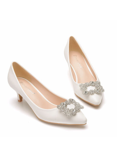 Square Buckle Rhinestone Pointed Shoes