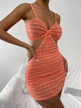 Women Orange V-neck Straps Dress