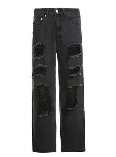 Straight Holes High Waist Jeans