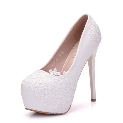 White Lace Mesh Stiletto Heels Shoes