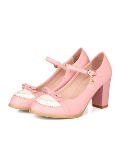 Leather Platforms Lolita Shoes Bowtie High Heel Shoes 