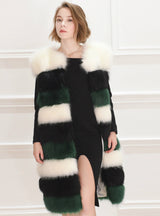 Fur Coat Artificial Fox Fur Mosaic Contrast Color
