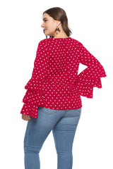 Loose Dot Long Sleeve Round Neck Top