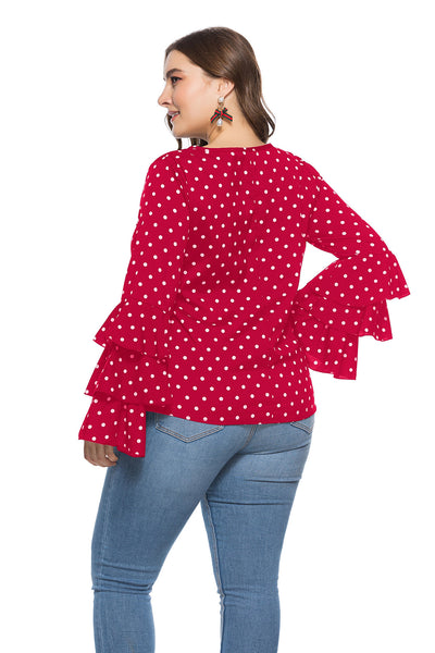 Loose Dot Long Sleeve Round Neck Top