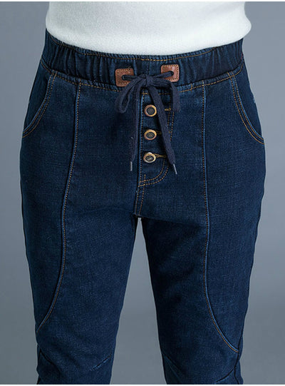 For Tall Girl Elastic Waist Boyfriend Denim Pants