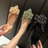 Retro Shallow-mouth Pointed Bow Shoes