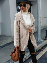 Long Sleeve Striped Hooded Fleece Coat