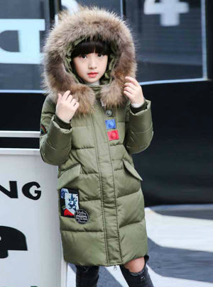 Fur Collar Hooded Children Down Coat Outerwear 